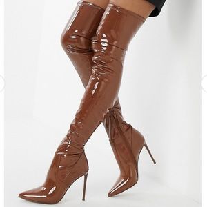 Steve Madden vanquish cognac patent boots